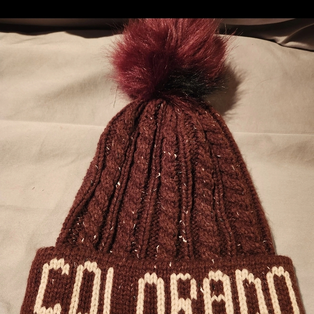 Robin Ruth Burgundy Colorado Knit Hat with Pom Pom